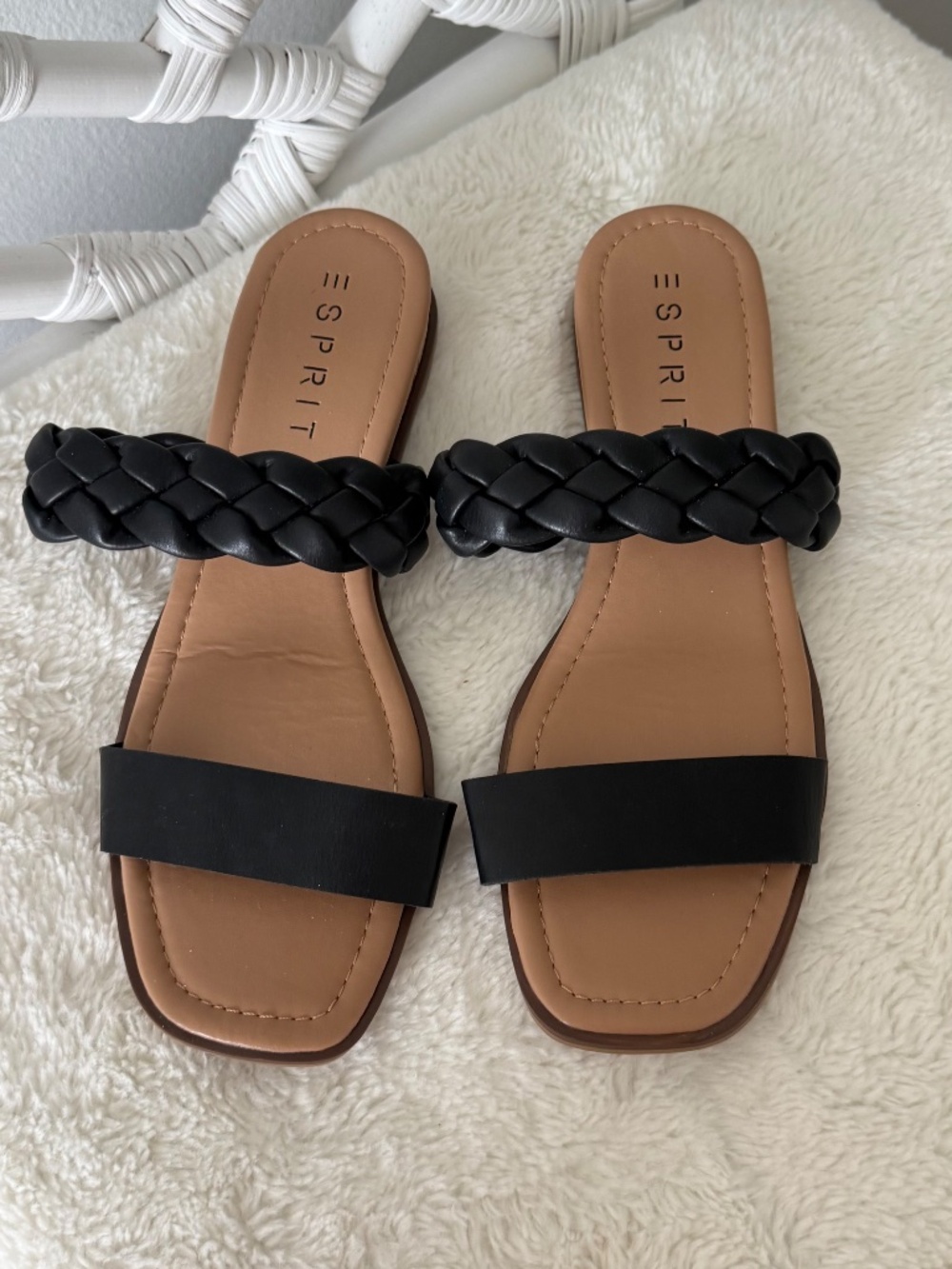 Esprit Women's Black Double Strap Cork Wedge Slide Sandals 8M NWOB